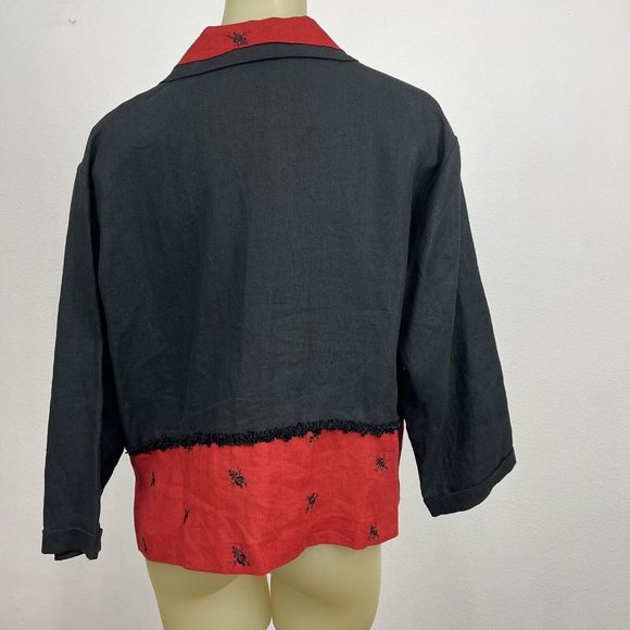Taylor G. Dallas Texas Blouse top Women's XL 100% Linen red Black Vintage USA - Picture 4 of 5